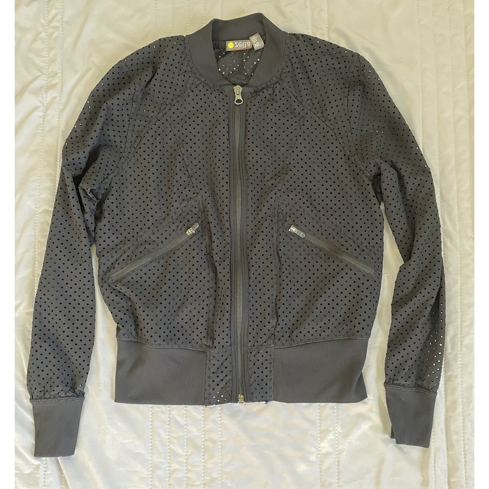 Zella Black Mesh Bomber Jacket Size XS Full Zip‎ Long Sleeve Pockets